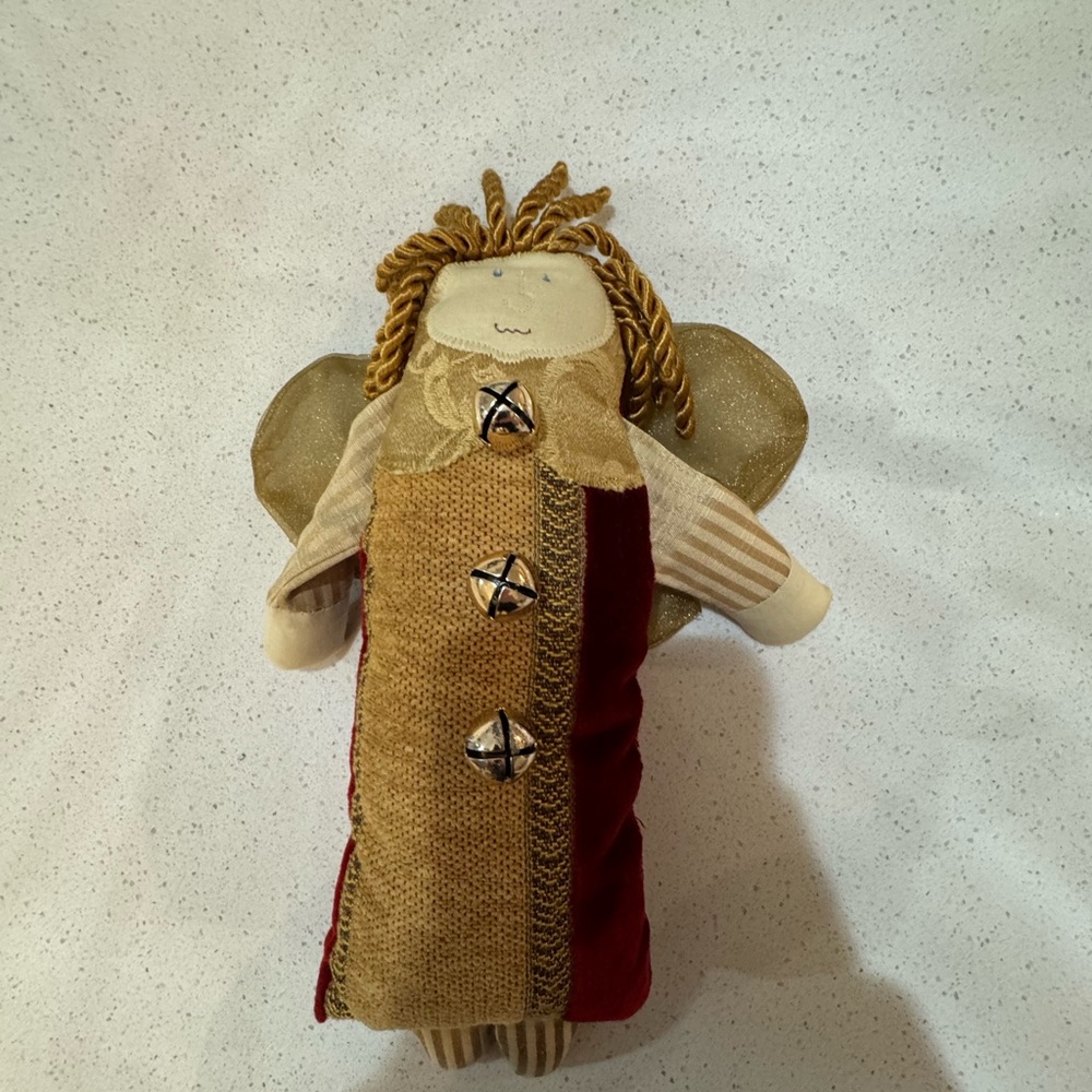 Christmas Angel Woof & Poof Button Gold Cream Burgundy plush door hanger